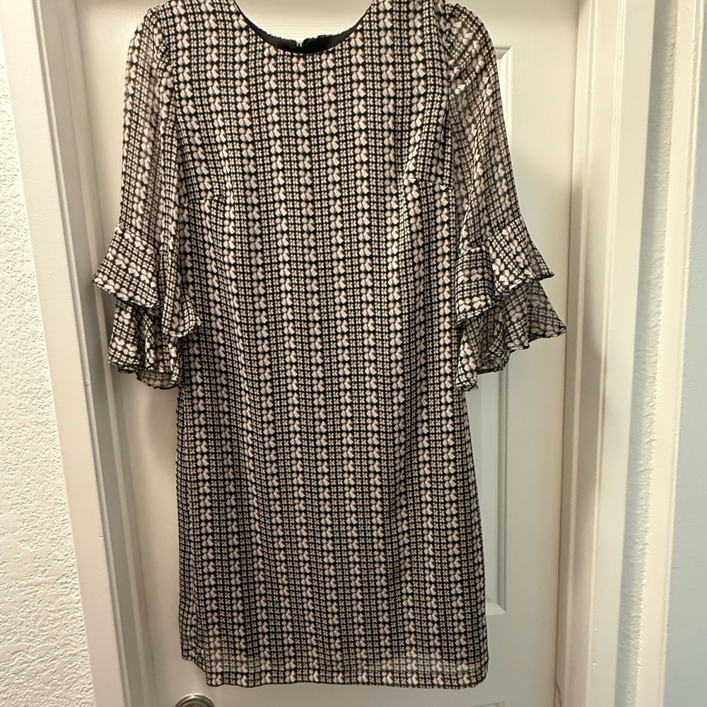 Karl Lagerfeld Black and Cream Patterned Long Sleeve Dress